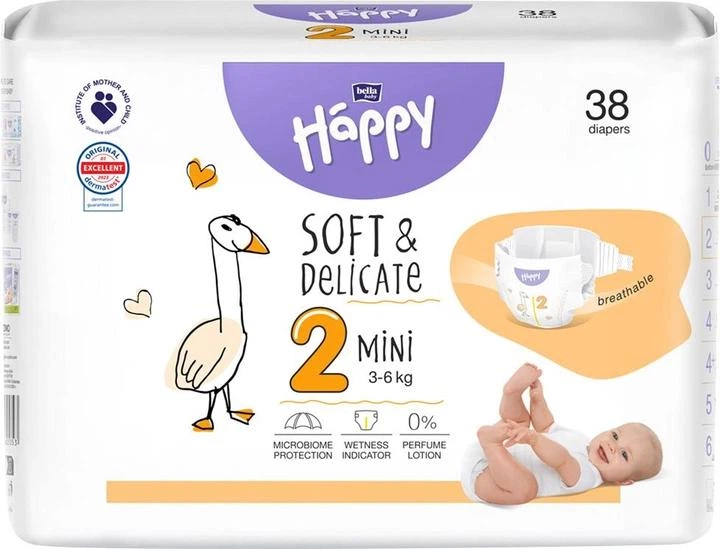 Підгузки дитячі одноразові HAPPY BELLA BABY mini.(вага 3-6 кг, 38 шт.)(353)